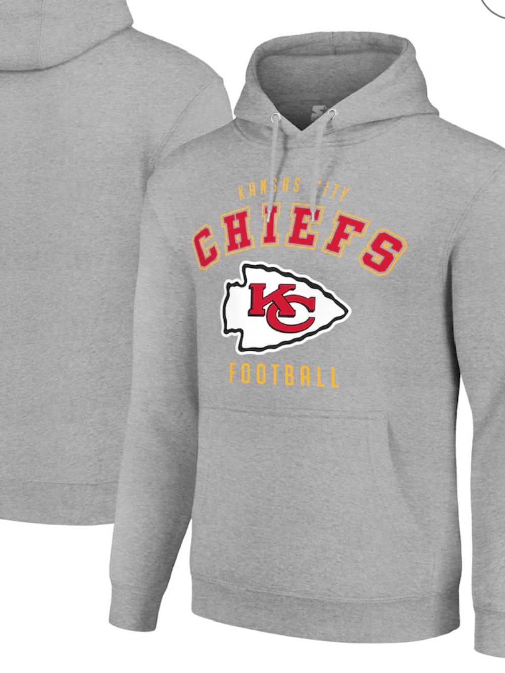 Unisex Kansas City Chiefs Starter Heather Gray Logo Pullover Hoodie size medium
